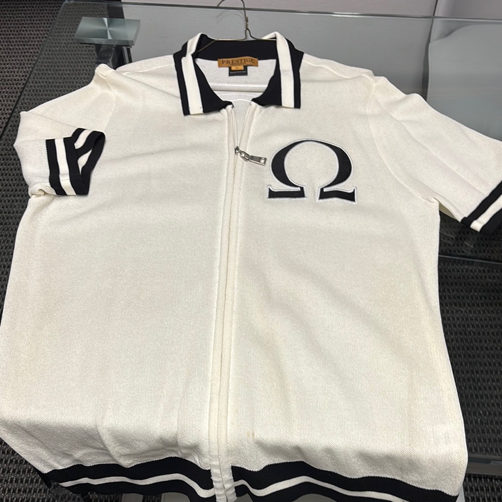 White Zip-Up Polo Shirt with Black Accents